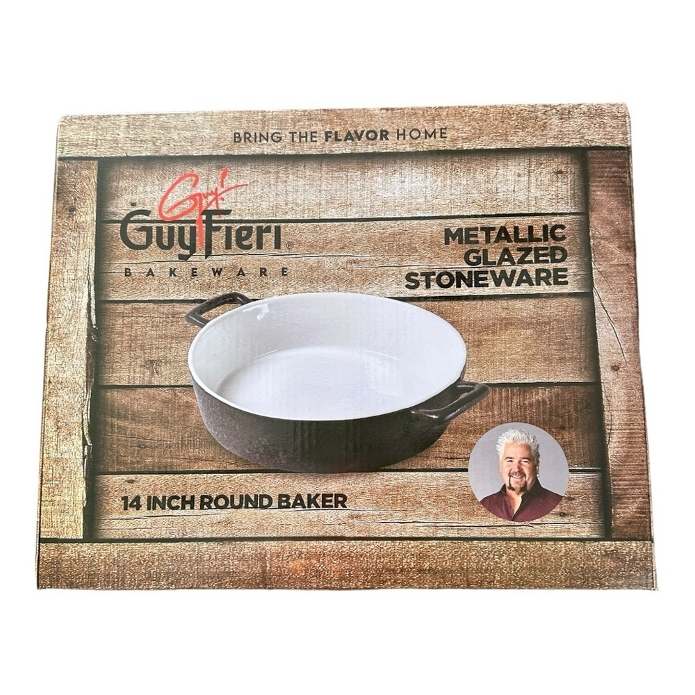 Guy Fieri Metallic Glazed Stoneware 14 Inch Round Baler NIB